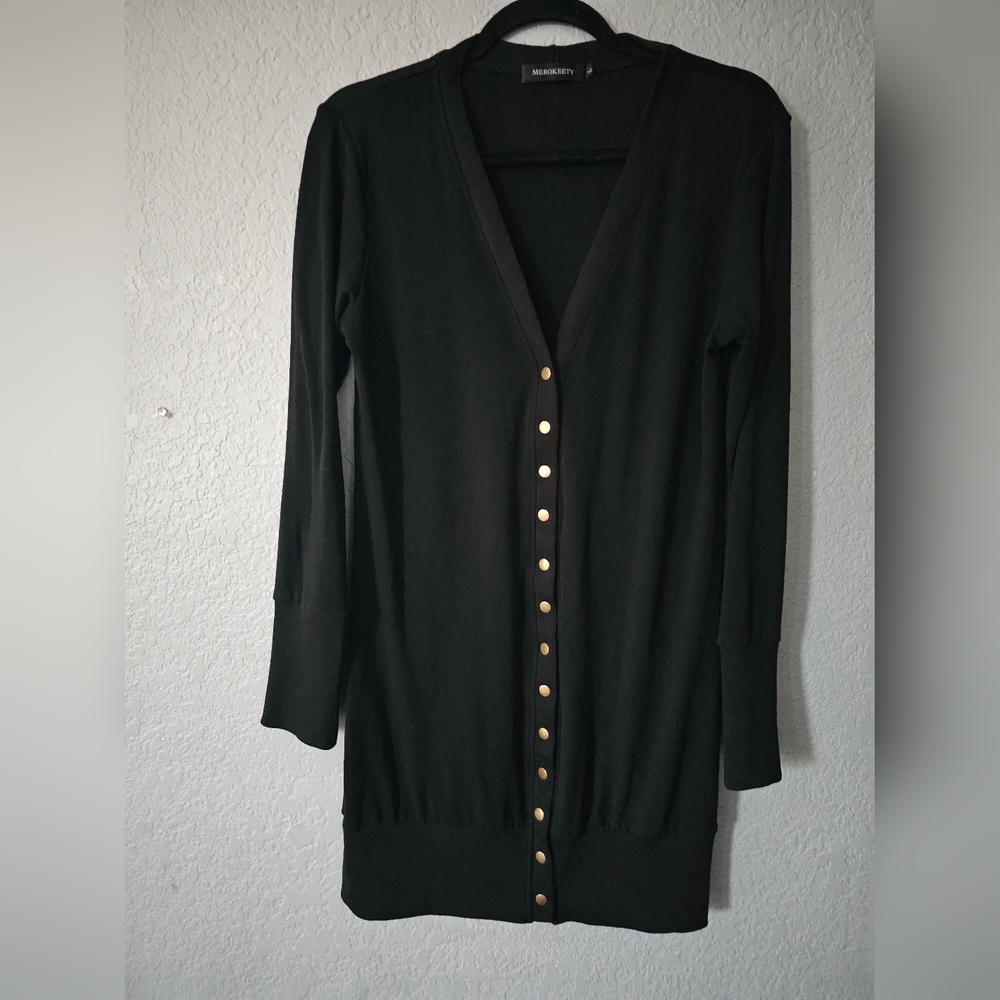 Merokeety Women's Long Sleeve Snap Closure Sweater Cardigan. Black Size Large